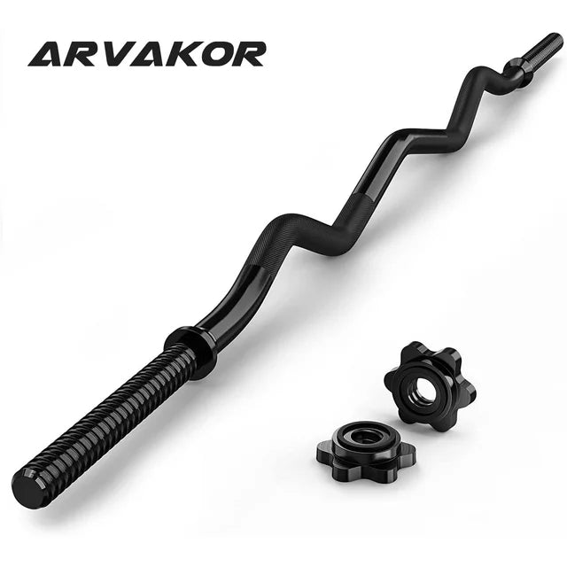 ARVAKOR 47" EZ Curl Bar Weight Lifting Bar with 2 Star Collars, 1-inch Weight Plates Curling Bar for Gym and Home, Black