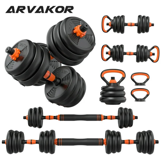 ARVAKOR 66LBS 4 in 1 Adjustable Dumbbell Set with Connecting Rod Used as Barbell, Kettlebells, Push up Stand, Fitness Exercises for Home Gym, Orange