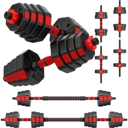 ARVAKOR 66LB Adjustable Dumbbells Set, Weight Plate with Connector Used as Barbell, Fitness Strength Exercises for Home Gym, Red