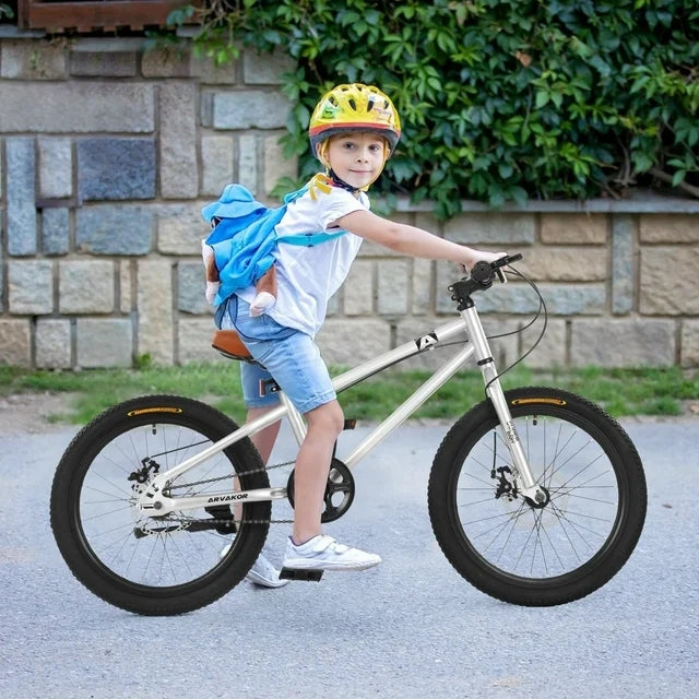 ARVAKOR 20 Inch Kids Mountain Bike for Girls Boys with Double Disc Brake and Wide Tire, Silver