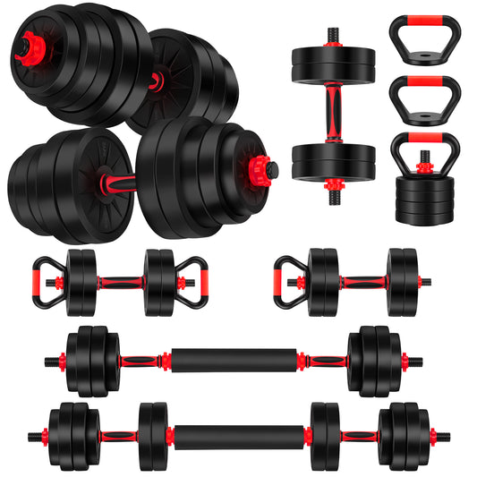 ARVAKOR 66 lbs Adjustable Weight Set, 4 in 1 Dumbbell, Barbell, Kettlebell, Push-up, Home Gym Fitness Workout Equipment for Men Women